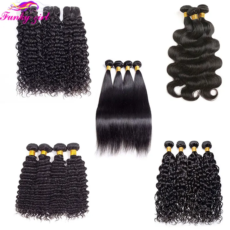 

Wholesale Brazilian Straight Hair Weave Bundles Human Hair Bundles Body Deep Water Wave Kinky Curly Weft Extensions For Women