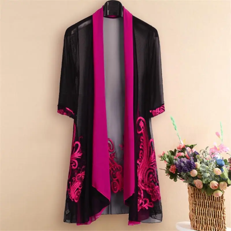 11 Cardigan Кимоно блузка кардиган женский элегантный Вышивка повседневные женские Топы Блузка Кардиган размера плюс Свободный кардиган верхняя одежда 5XL Q2257 - Цвет: 11 Cardigan