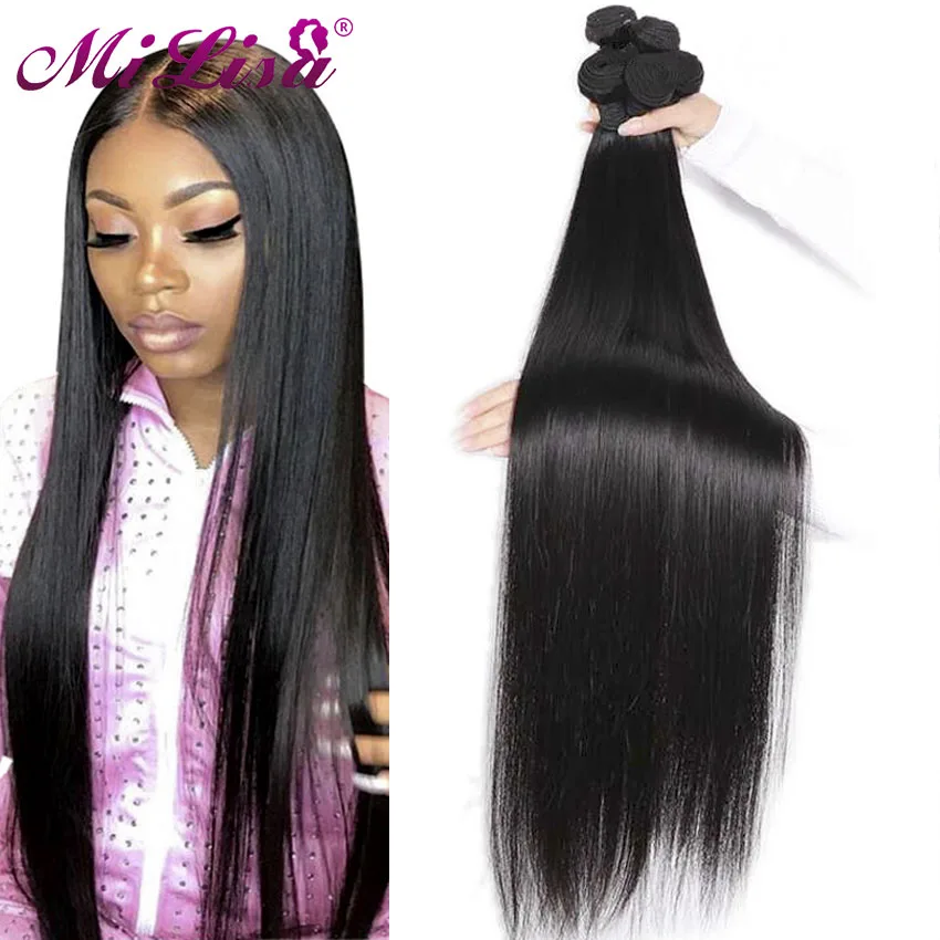 28 30 32 34 36 38 40 pulgada cabello liso mechones de cabello brasileño mechones Remy armadura del pelo humano extensiones de cabello sedoso 1/3/4 piezas