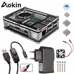 Para raspberry pi 3 4 caso 9 camadas caixa de acrílico caso capa escudo kit com ventilador de refrigeração para raspberry pi 4 3 modelo b 3b plus caso