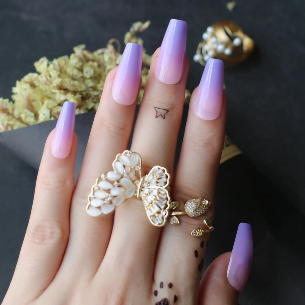 フェイクネイル ラベンダー シェード パープル グラデーション ピンク ミディアムジェル デイリーウェア False Nails Aliexpress