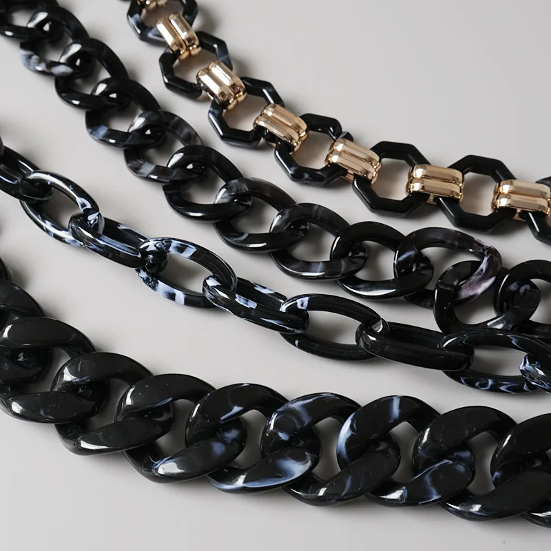 New Fashion Woman Handbag Accessory Parts Cute Chain Black Acrylic Resin Chain Luxury Strap Women Shoulder Clutch Handle Chain