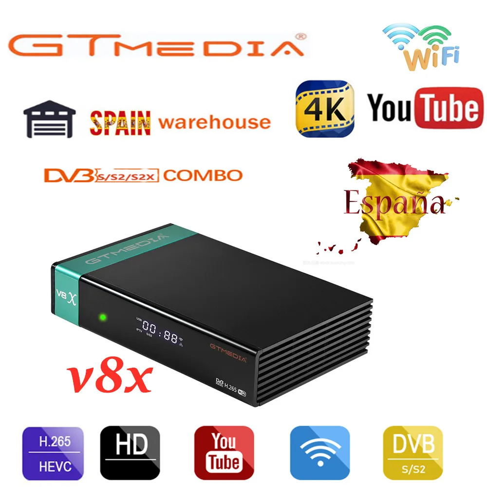 

GTMedia V8X Satellite Receiver Full HD DVB-S2/S2X with Europe Spain Cline For Free Support ACM m3u Youporn TV BOX