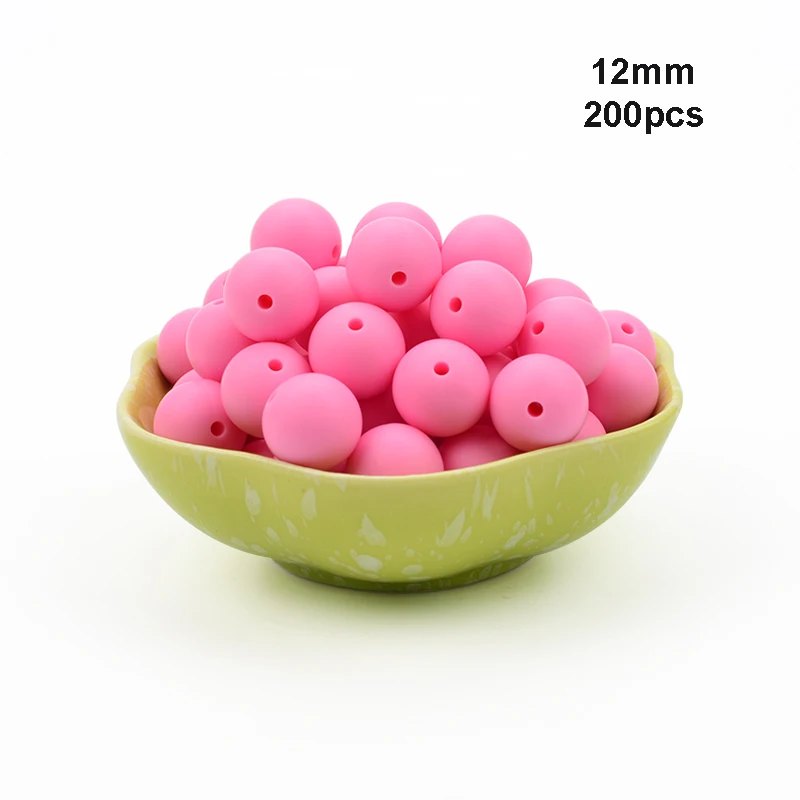 Pink LOFCA 12 мм, 200 шт./лот, бусины из пищевого силикона, Прорезыватель для зубов, круглые бусины, Детская жевательная для прорезывания зубов, Силиконовые Прорезыватели для самостоятельного изготовления - Цвет: Pink