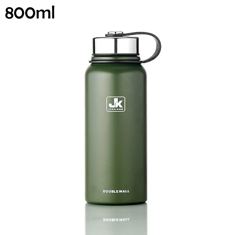 Vertvie 600/800/1100/1500 мл вакуумная теплоизолированная колба Нержавеющая сталь спортивные бутылки для воды кружка с широким горлышком дизайн высокое качество - Цвет: Green-800ml