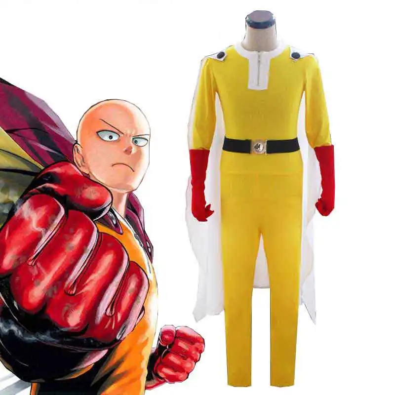 Горячая аниме One Punch Man Косплей костюмы Сайтама Косплей костюмы+ плащ+ пояс+ перчатки полный набор для Хэллоуина Вечерние