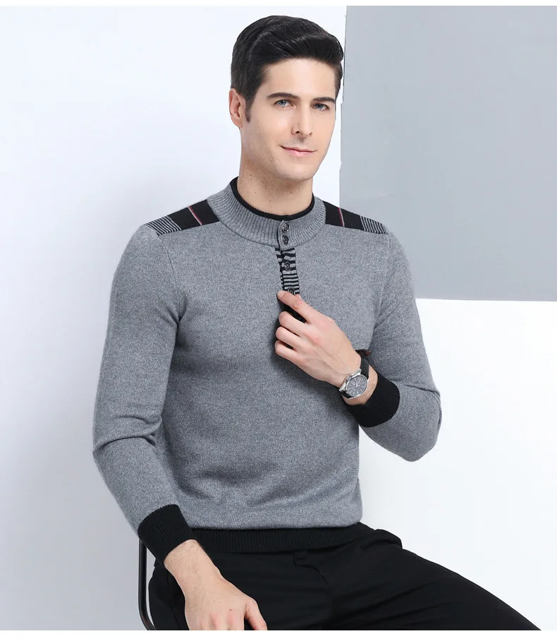 Men's Sweater Fall Winter New Fashon Sweater Cashmere Sweater Men's Stand-up Collar Casual Solid Color Sweater