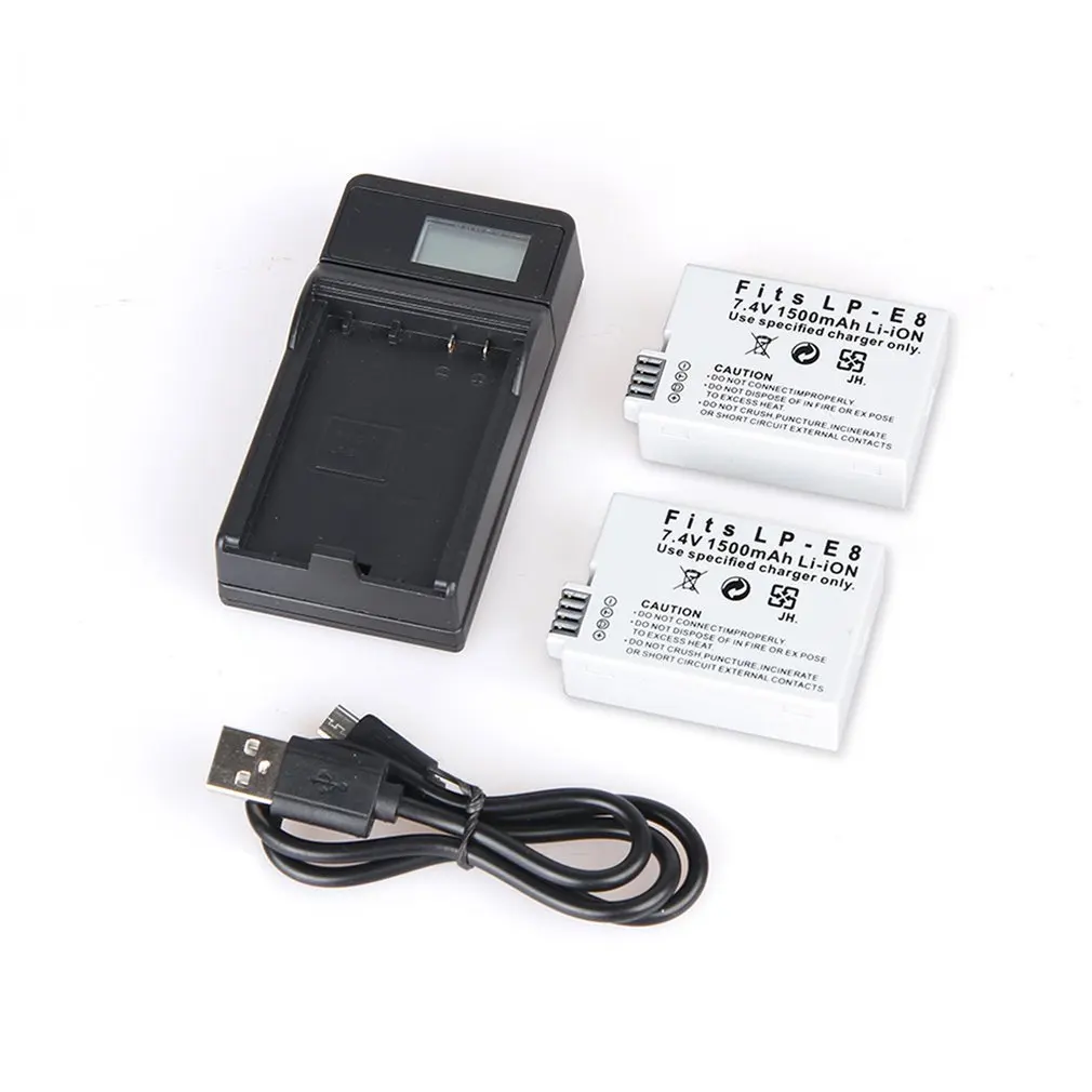 

2pcs Camera Batteries + LCD Camera Battery Charger with Single USB Port + USB Cable Fits for LP-E8 Camera