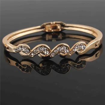 

CH-1016 Free Shipping Hot Sale Bangles Luxury Romantic Style Gold-color Rhinestone Bracelets&Bangles For Women's Gift