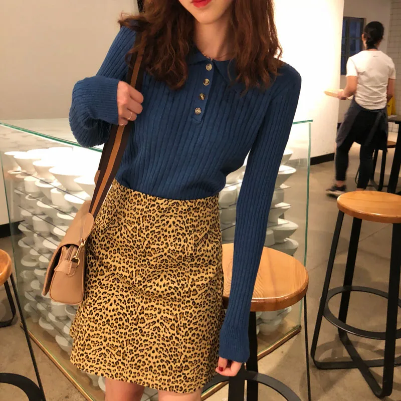 

5 colors 2019 autumn Women ladies long sleeve Winter coat women sweaters fashion personality POLO collar buttons knitted sweater
