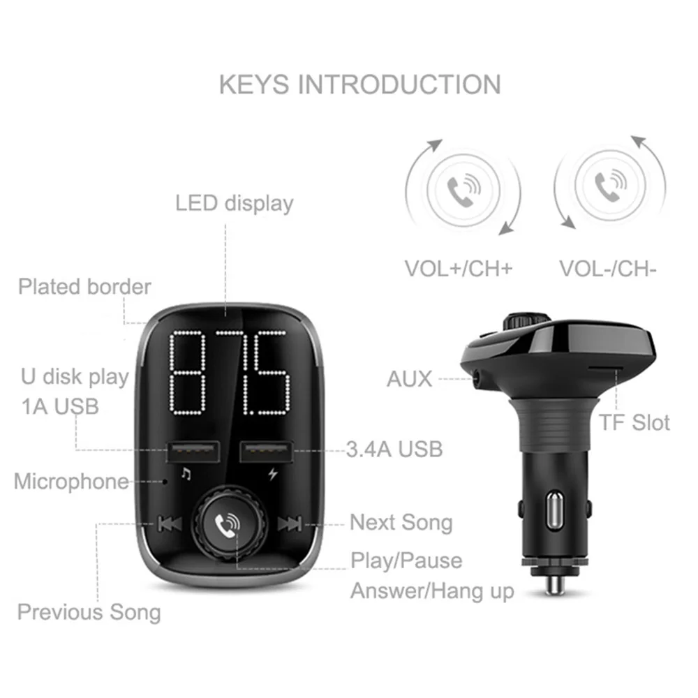 Автомобиль со системой «Хендс-фри» и Bluetooth Беспроводной 12 V-24 V FM передатчик Dual USB QC3.0 быстро Зарядное устройство Bluetooth AUX u-диск TF карта плеер