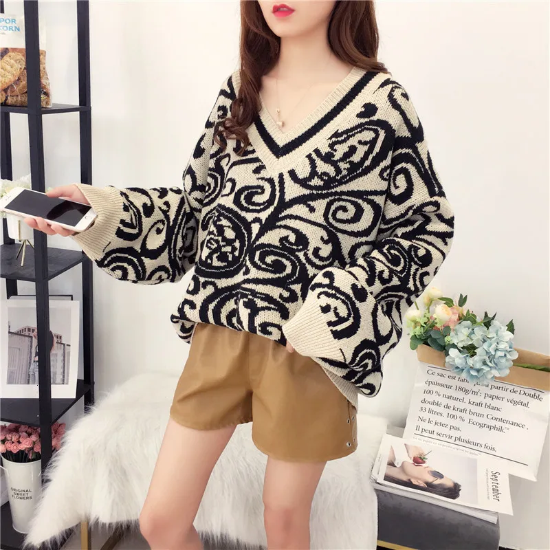 

Winter All Match Jumper V-Neck Autumn Knitwear Sueter Mujer Loose Soft Knitted Sweater Pullover Long Sleeve Fashion Women New