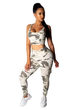 

Spring Summer Women Two Piece Set Top and Pants Plus Size Outfits Tracksuit Sweatsuit Outfit Camouflage Print Active Sets
