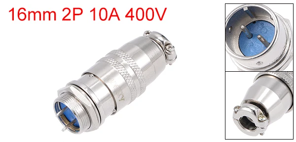 16mm 2P 10A 400V Uxcell разъем авиация 2-6P 3-10A 250-500 в водонепроницаемый мужской провод панель питания шасси металлические фитинги Серебряный тон - Цвет: 16mm 2P 10A 400V