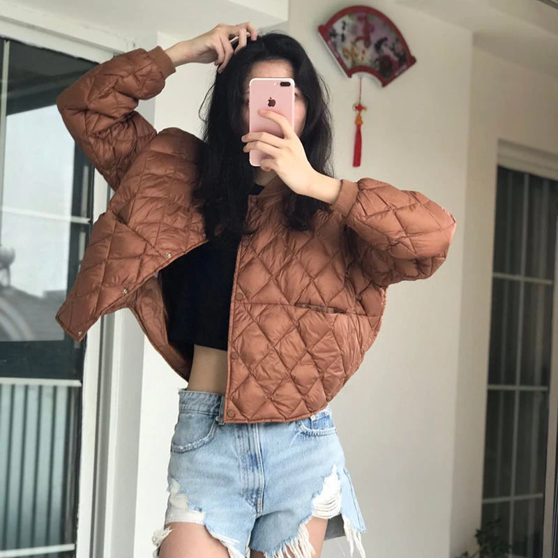 Baseball Down Jackets Woman Short Small Round Neck Bomber Winter Female Basic Jacket Woman Streetwear Harajuku Plus Size Korean