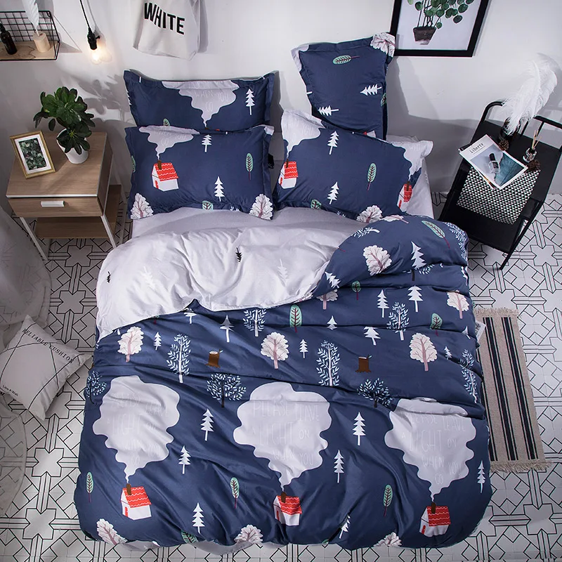 

Tree House scenery beddng sets high quality Pillowcase Quilt Cover Sets 3/4pcs blue white Countryside quilt cover bed sheet