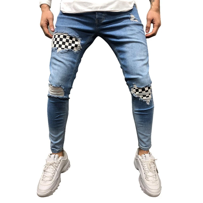 patchwork skinny jeans mens