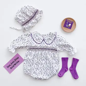 

Baby Girls Bodysuit Baby Autumn Clothing Floral Print Girls Long Sleeve Jumpsuit With Hat Newborn Toddler Clothes Outfits