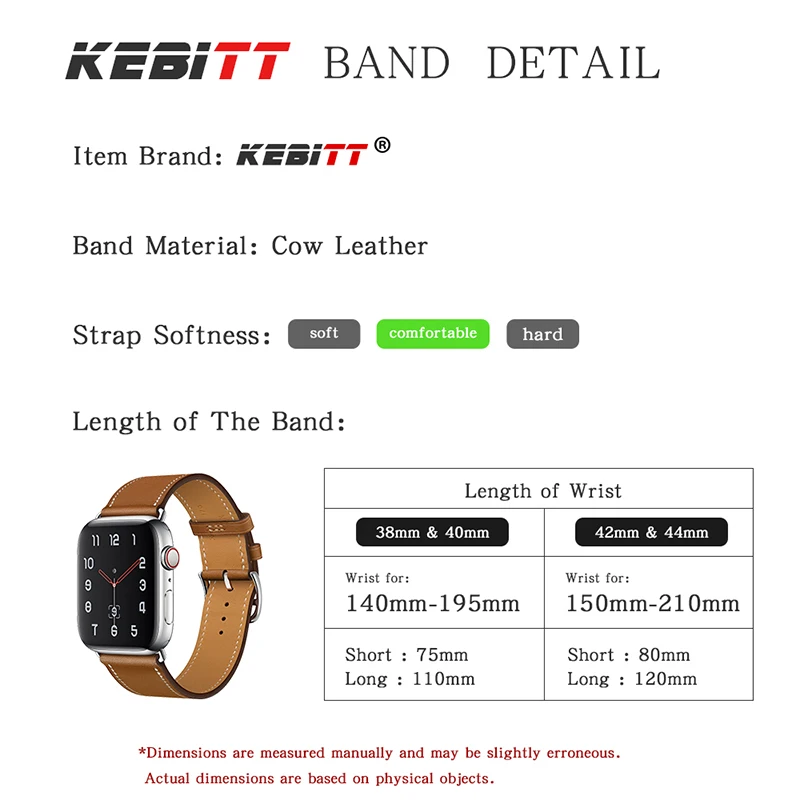 Kebitt, натуральная кожа, для мужчин и женщин, ремешок для apple watch, серия 5, 4, 3, 2, 1, iwatch, ремешок, 38, 40 мм, 42, 44 мм, ремень, одиночный тур, полосы