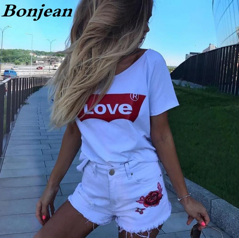 

Women Casual Letter Love Printed T-Shirt Female Plus Size 4XL Tops O-neck Streetwear Girls Loose White Shirt