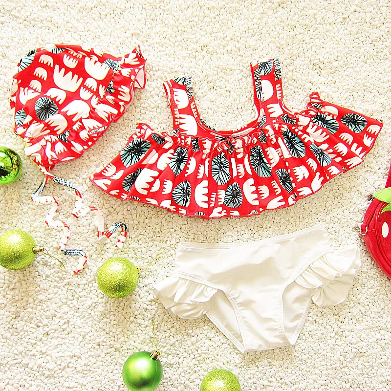 

Children Catwalks South Korea Infants Split Type Triangle Bikini Medium And Small Three-piece Set Cute Baby Girls Swimsuit
