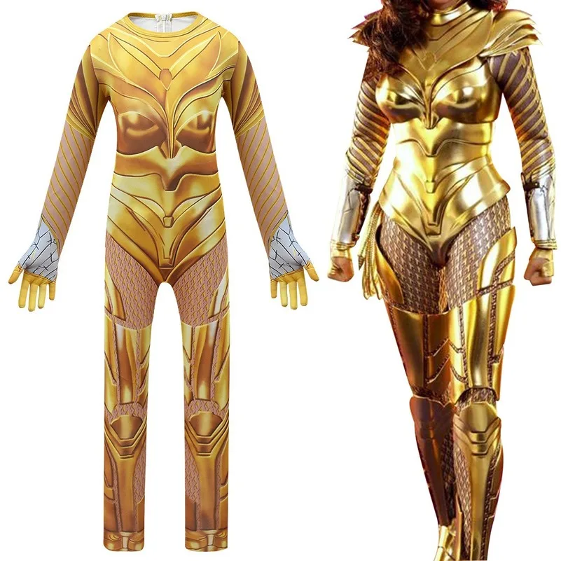 

2020 Movie Wonder Woman 1984 Cosplay Costume Carnival Halloween Superhero Costume WW84 Diana Prince Battle Suit Gold Jumpsuit