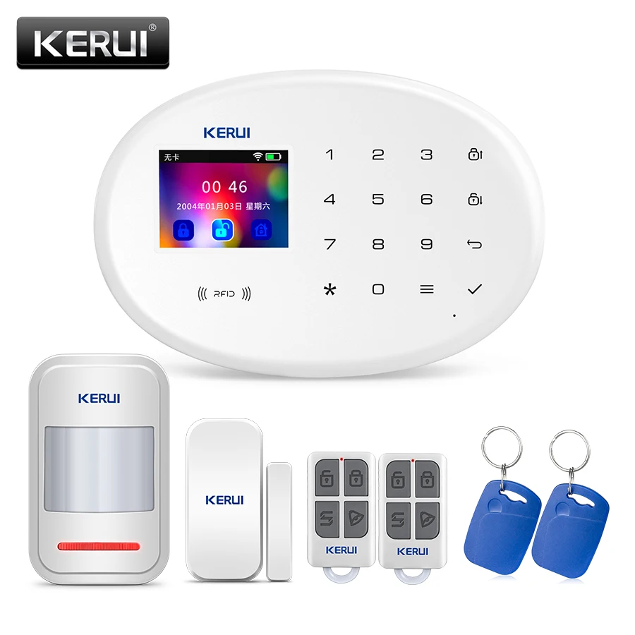 wireless panic button KERUI W20 WIFI GSM 4G Alarm System Home Security Tuya App Control 8 Language Switch RFID Touch Keypad Motion Detection Alarm Kit alarm siren Alarms & Sensors