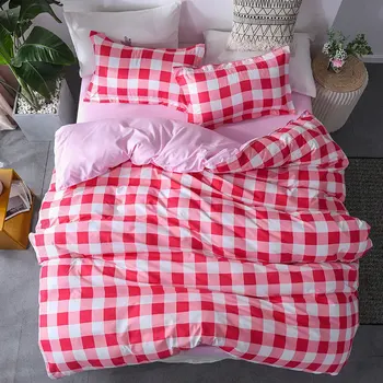 

J Pink Plaid 4pcs Girl Boy Kid Bed Cover Set Duvet Cover Adult Child Bed Sheets And Pillowcases Comforter Bedding Set 2TJ-61018