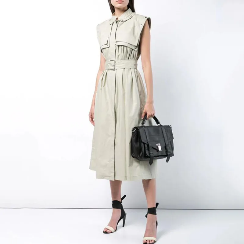 

TVVOVVIN 2019Europe Spring Autumn New Women's Sleeveless Dress Temperament Stand Collar Ladies Dress Fashion Women Clothing C869
