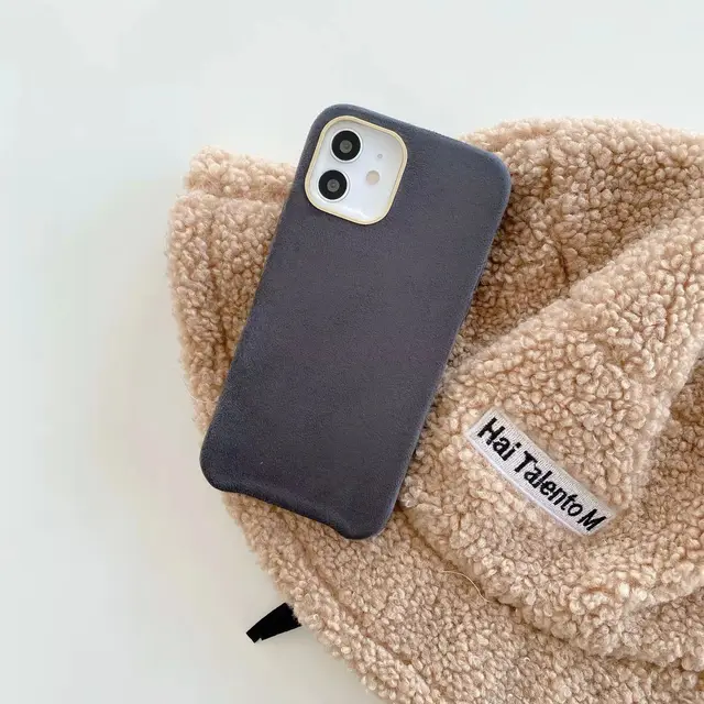 Luxury Warm Suitable For Winter Cashmere Leather Phone Case For iPhone 11 12 13 Pro Max Supercar Interior Business Style Cover Gray