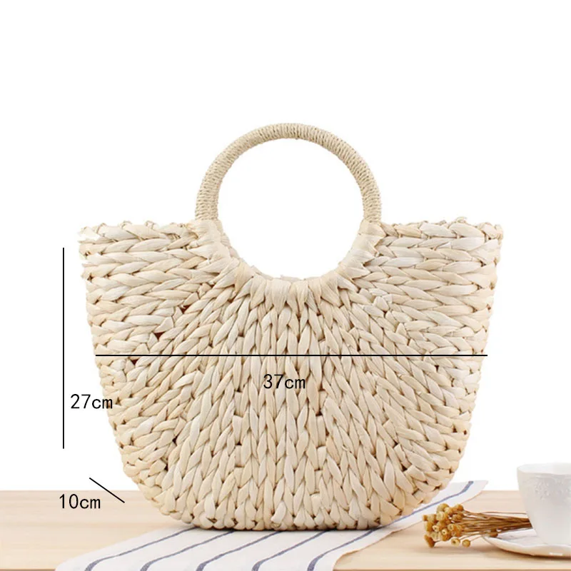 BD913Beige Соломенные сумки для женщин Летняя Повседневная тканая пляжная сумка через плечо для путешествий ручная работа женские Ротанговые сумочки - Цвет: BD913Beige