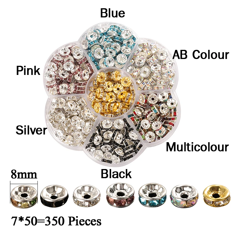 

350pcs/set 8mm 7 Colors Rhinestone Rondelle Crystal Spacer Beads Kits DIY Bracelet Accessories for Women Jewelry Making Findings