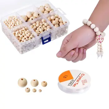 

1105Pcs 6 Sizes Wooden Beads Natural Round Wood Beads Set with 1 Roll Crystal Elastic Line for DIY Jewelry Craft Making