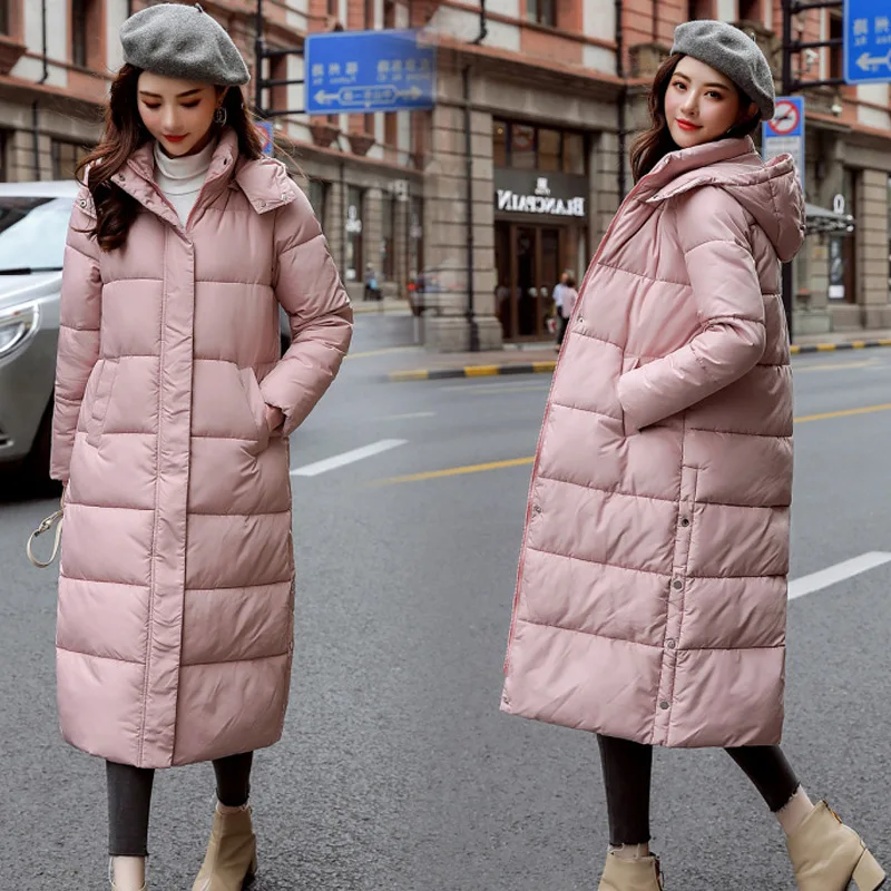 

2019 Winter Korean-style Long Cotton-padded Clothes Women's over-the-Knee Thick down Jacket Cotton-padded Clothes Large Size Sli