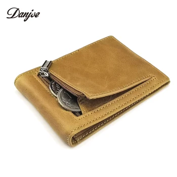 

DANJUE 100% Genuine Cow Leather Men Money Clips Vintage Slim Design Credit Card Dollar Clip Purse Cowhide Small Coin Wallet Male