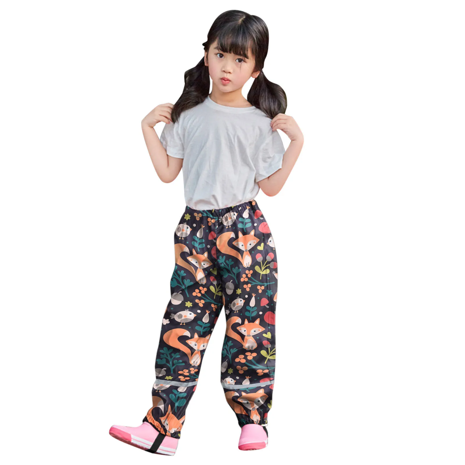 Kids Boys Girls Rain Pants Toddler Cartoon Animal Print Rain Dungarees