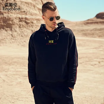 

Enjeolon 2020 Autumn Winter Hoodies Men's Sweatshirts Letter Print Fashion Embroidery Cotton Men Plus Size 3XL Hoody WY712