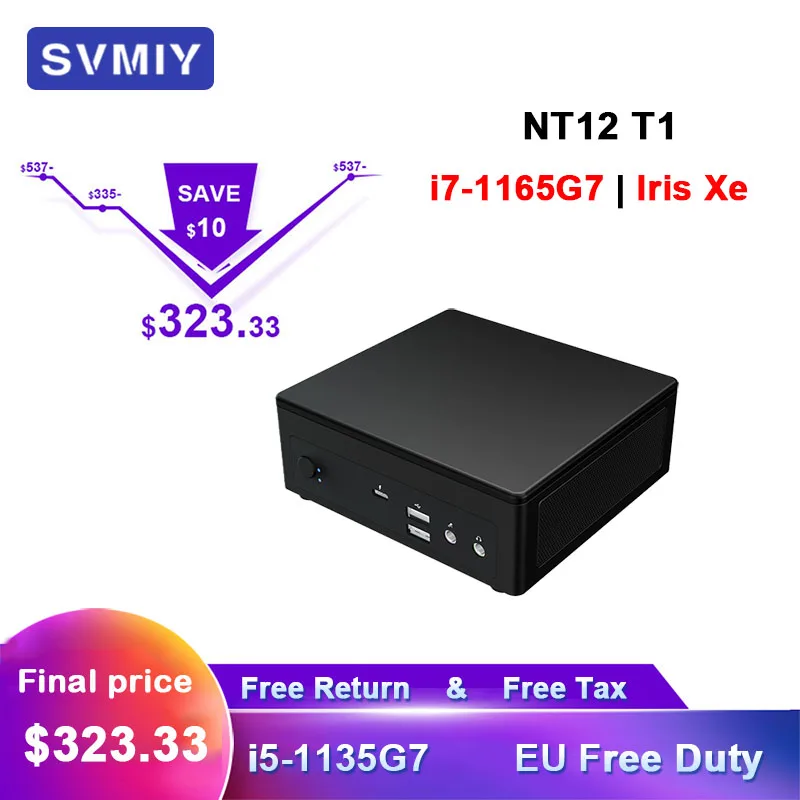 SVMIY NT12 T1 Mini pc Intel Core i7 1165G7 i5 Windows 10 11 16GB RAM Linux Desktop Computer Mine minipc micro system unit | Компьютеры и