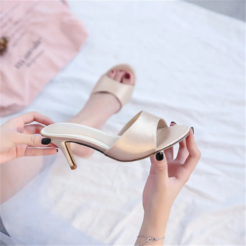 Summer Peep Toe Women Slippers Fashion 4.56.58.5cm High-Heeled Flip Flops Women Shoes Big Size 34-43 High Heels Slides Sandals (17)