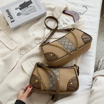 

Soft Leather Baguette Shape Bag 2020 New Retro Design Women's Handbag Shoulder Crossbody Bags for Women Chain Underarm Bag