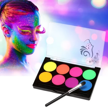 

Face Body Painting Kit Professional Water Based Glow Paint 8 Color with Paintbrush Tasteless for Costume Makeup Party