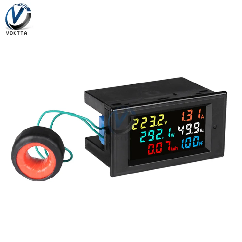 LCD Digital Panel Wattmeter and Energy Power Meter with Voltage, Current, and Frequency Display
