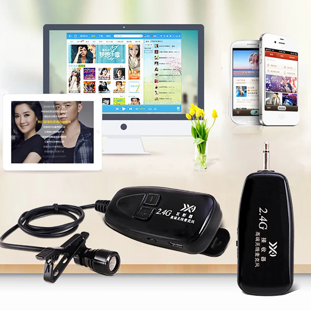 2.4G Wireless Microphone Automatch Condenser Headset with Metal Collar Clip Mic