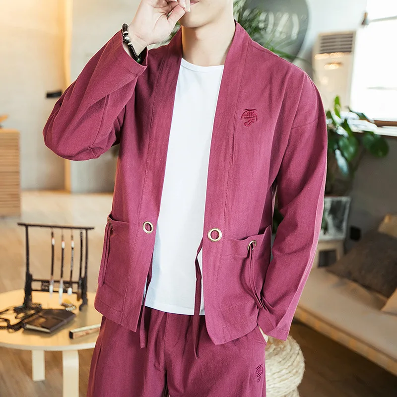 

2019 Autumn Chinese-style Men's Retro Japanese-style Robes Chinese Clothing Large Size Embroidered Ethnic-Style Loose-Fit Coat C