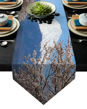 

Spring Mount Sakura Japan Quiet Asian Clear Table Runner Table Flag Home Party Decorative Tablecloth Table Runners for Wedding