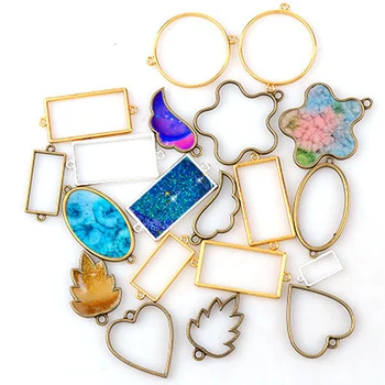 

New Vintage Mix Shapes Antique Metal Hollow Frame Glue Blank Connector Charms Pendant DIY Jewelry Findings Accessories