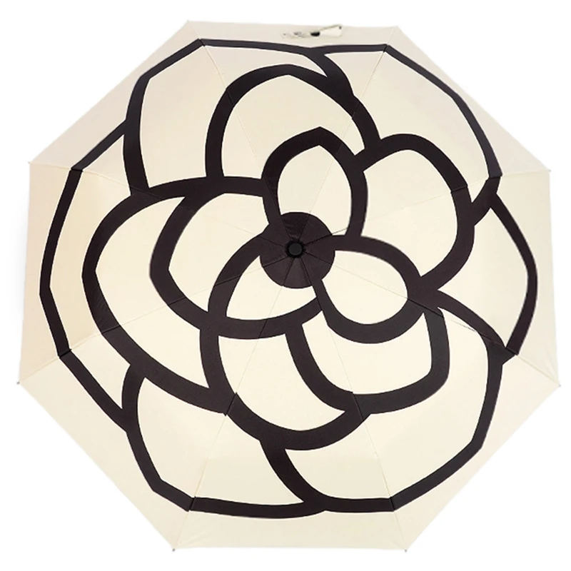 White New-Creative Camellia Dual Use Manual Umbrella Outdoor Vinyl Rubber Handle Umbrella College Style Three-Fold Umbrella - Цвет: White