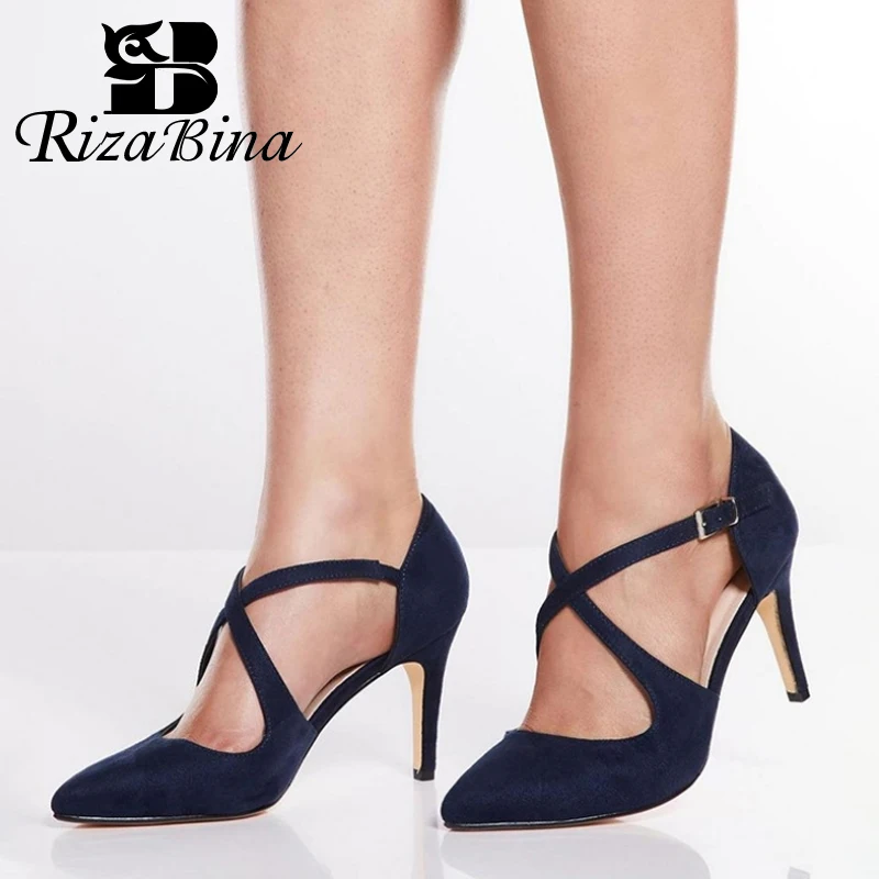 RIZABINA New Women Sandals Shoes Fashion Thin Heels Pointed Strap Toe Modern Metal Buckle Lady Footwear Size 36-41 | Обувь