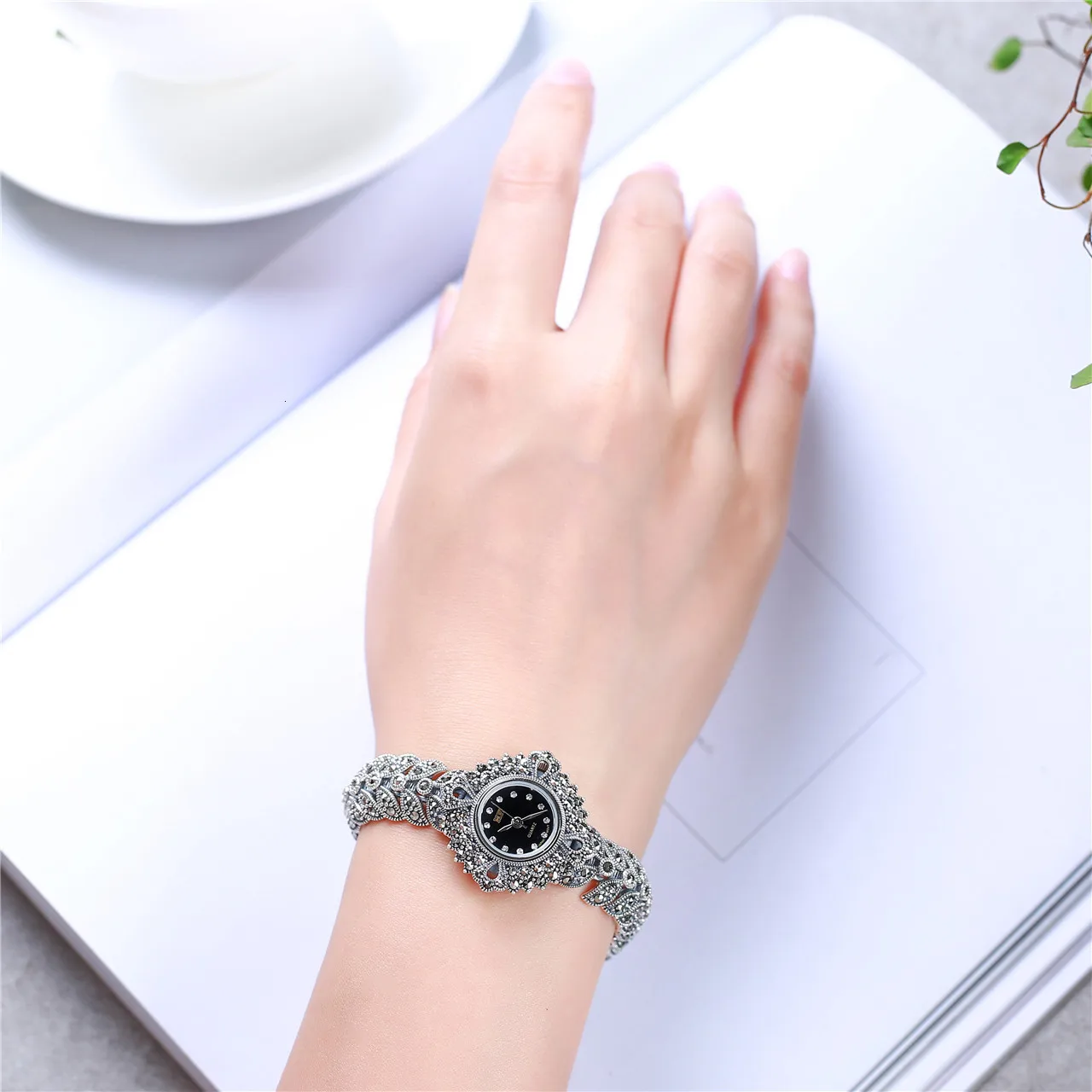 925 Sterling Thai Silver Geometric Bracelet Watch For Women Trendy Vintage Japan Movement Quartz Watch Bracelets Fine Jewelry
