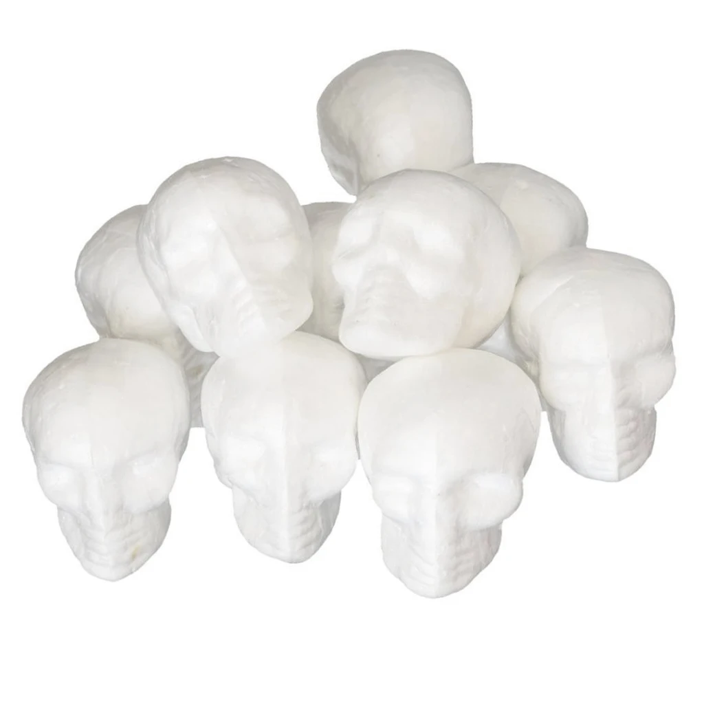 10pcs Foam Skull 55mm Solid Small White Styrofoam DIY Craft Hallowmas Decor